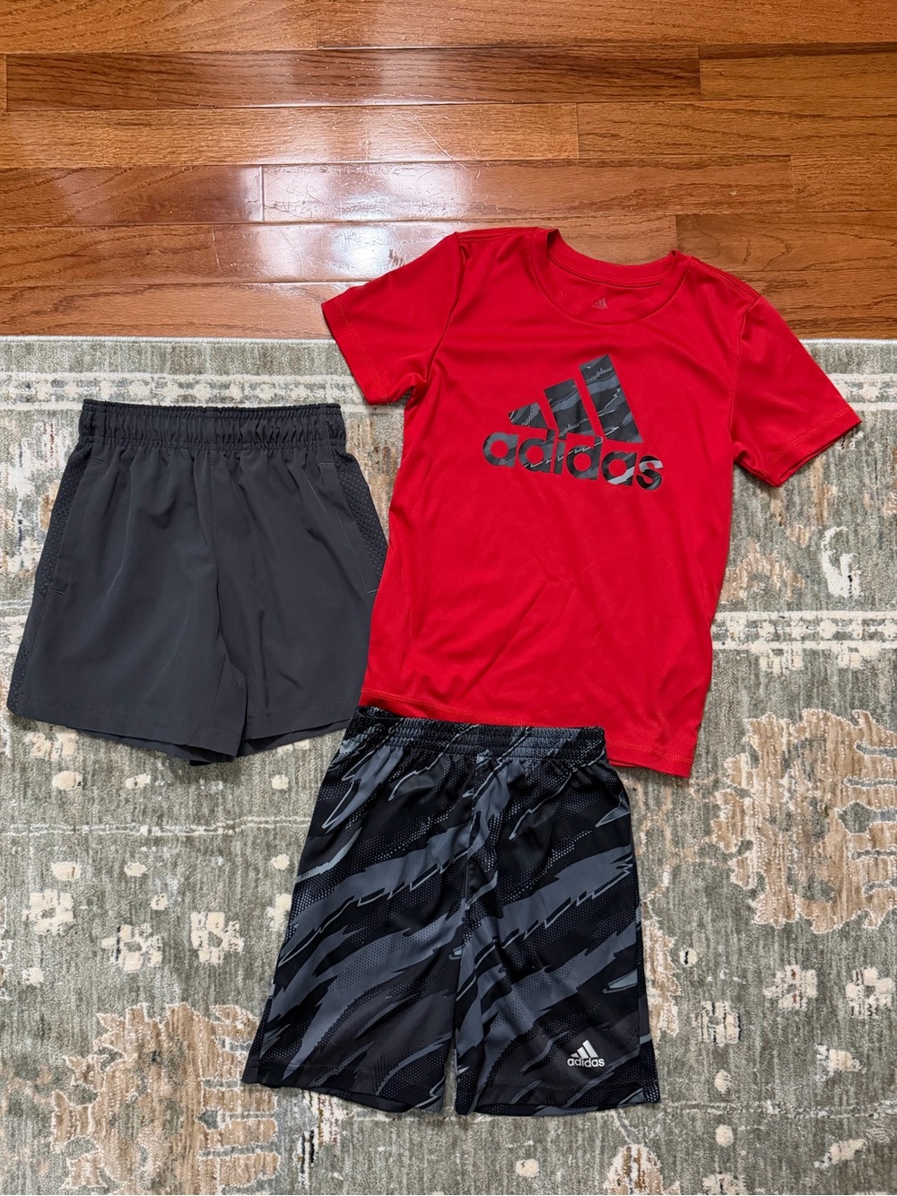 adidas Red Tee with Black Athletic Shorts Set